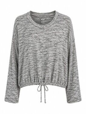 Aerie Gray Marled Drawstring Hem Pullover Top M